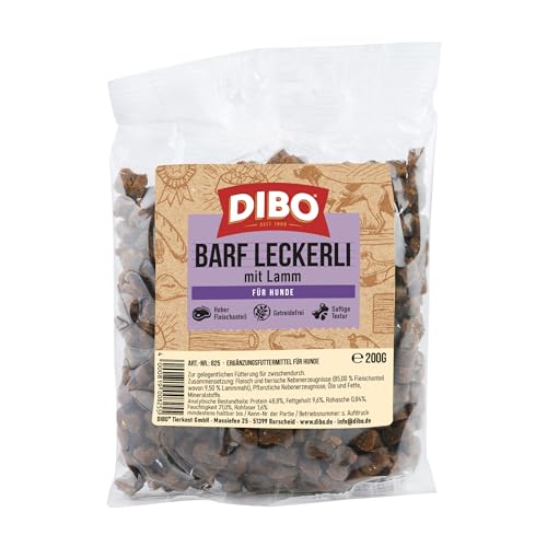 Dibo Barf Leckerli, 200g Pferd, Wild, Strauß, Lamm, Ente Hundesnack klein und praktisch Trainings Hundeleckerlies zuckerfrei, gesund und lecker (Lamm)