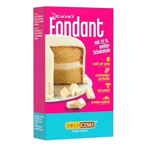 DECOCINO DECOCINO Fondant Schoko mit 25% Weißer Schokolade ohne Palmöl, reißfest & stabil auf Sahne –ideale Backdeko zum Dekorieren von Kuchen & Torten