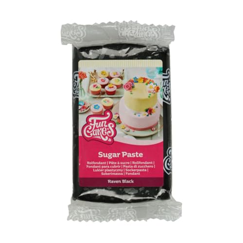 FunCakes Rollfondant Raven Black: Einfach zu verwenden, glatt, flexibel, weich und geschmeidig, perfekt zum Dekorieren von Kuchen, Halal, koscher und glutenfrei, 250 g