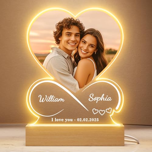 iDIY Personalisierte Bilderrahmen mit LED Foto - Geschenk für Sie Ihn Valentinstag - Personalisierte Geschenke Frauen Männer Partner - Fotogeschenke für Paare Freund Freundin Jahrestag
