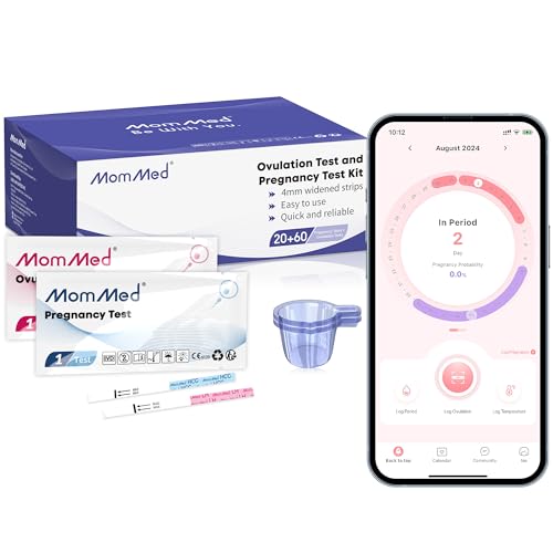 MOMMED Ovulationstest und Schwangerschaftstest, Umfasst 20 Frühschwangerschaftstest, 60 Ovulationstest, 80 Urinbecher, Zeiterfassungstabelle, schnelle und genaue Ergebnisse