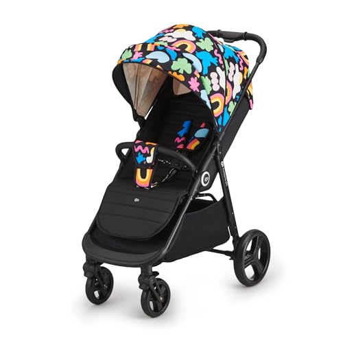 Kinderkraft GRANDE PLUS Kinderkraft buggy von Geburt bis 22 kg, Zusammenklappen mit einer Hand, Liegeposition, großes Verdeck mit Fenster, alle 4 Räder gedämpft, geräumige Sitz, Happy shapes