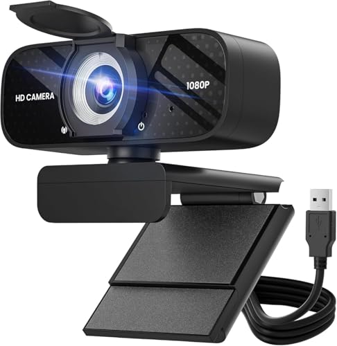 TRAUSI 1080P HD Webcam mit Mikrofon, Geräuschunterdrückung, Privatsphäre, Weitwinkelobjektiv, Auto-Lichtkorrektur, Plug & Play USB-Webcam, Desktop, PC, Mac, Zoom, Skype, Streaming, Tiefschwarz