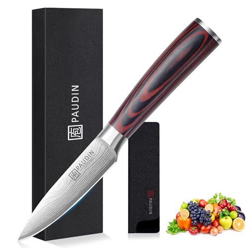 PAUDIN 9 cm Gemüsemesser, Scharf Obstmesser Schälmesser Küchen Messer Ergonomischer Griff Deutscher Edelstahl mit scharfer Klinge