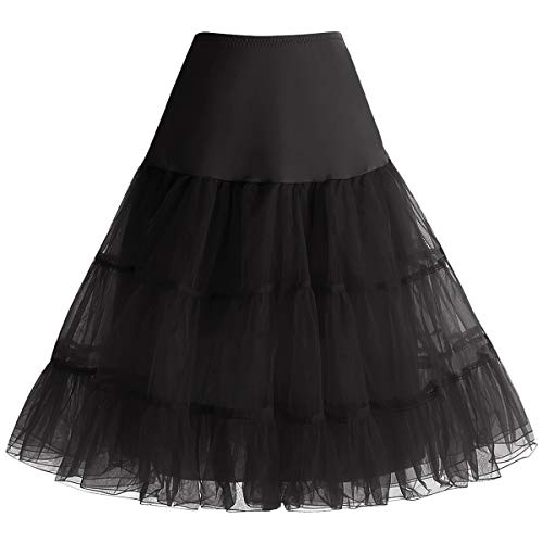 Bbonlinedress Petticoat Unterrock Crinoline Underskirt Reifrock Rock für 50er Vintage Cocktailkleid Schwarz Black XL