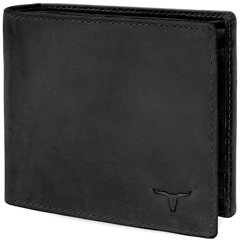 URBAN FOREST Leder Geldbörse Herren mit RFID Schutz | Lederbörse Echt- Querformat | Damen Portemonnaie | mit Münzfach | schwarz Naturleder