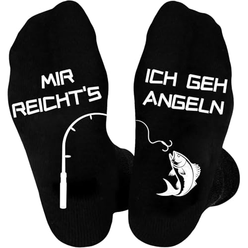 Geschenke für Angler Männer Geburtstag Socken, Angeln Geschenk Lustig MIR REICHTS ICH GEH ANGELN Socken Angel Zubehör, Weihnachtsgeschenke für Männer Papa Opa Freund Weihnachten Vatertag Geschenk