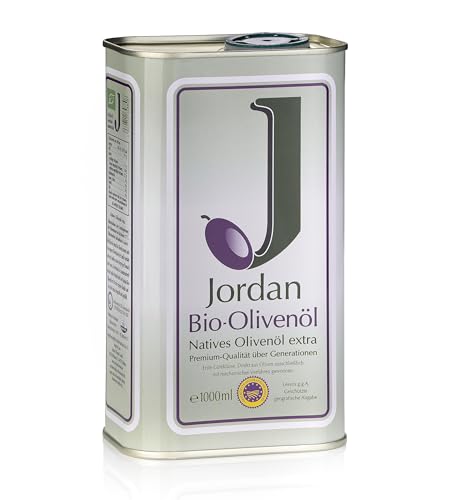 Jordan Olivenöl - griechisches Bio-Olivenöl von der Insel Lesbos - 1,0 Liter Kanister mit integriertem Ausgießer - GR-BIO-01