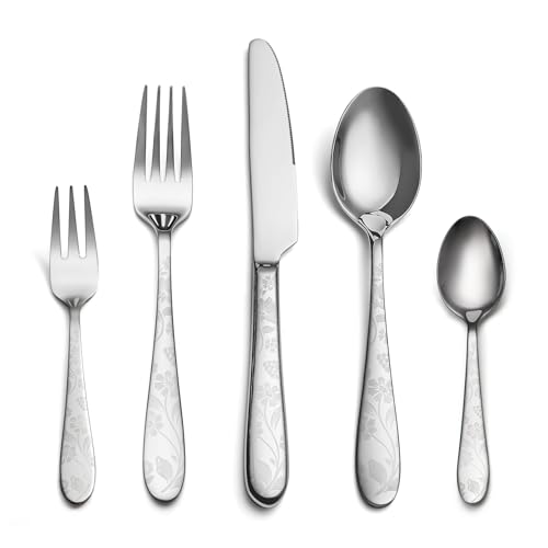 EIUBUIE Besteck Set 6 Personen, 30-teiliges Edelstahl Besteckset mit einzigartigem Musterdesign, Essbesteck mit Messer Gabel Löffel, Tafelbesteck für Haus/Küche, Hochglanzpoliert, Spülmaschinenfest
