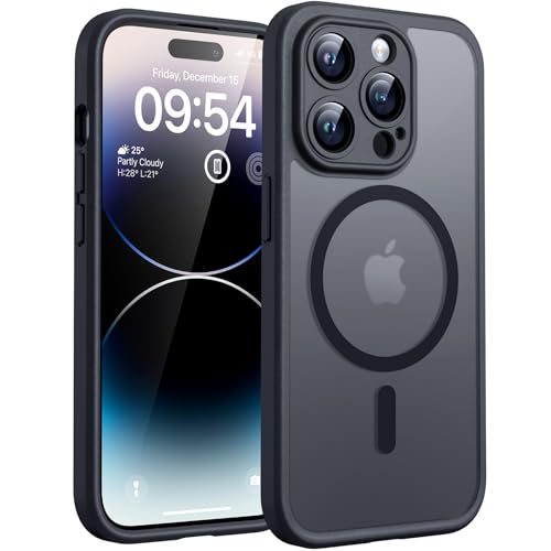 TOCOL für iPhone 14 Pro Max Hülle für MagSafe, Vollständiger Kameraschutz, Eingebauter Magnetring, Stoßfest Kratzfest Transluzente Matt Handyhülle für iPhone 14 Pro Max Case 6,7 Zoll, Schwarz
