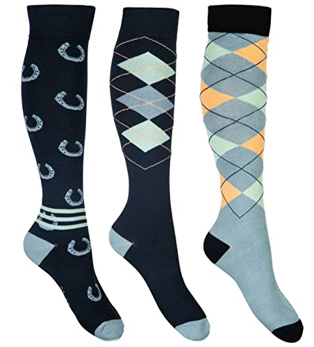 HKM Reitsocken Cardiff (3er Set) dunkelblau/Salbei 35-38
