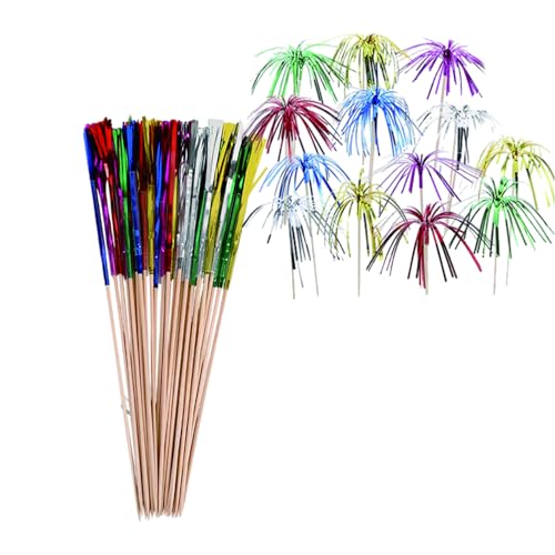 50 Stück Cocktail Feuerwerk Sticks, Getränke Feuerwerk Dekoration,Bunte Fruchtzahnstocher, Cocktailspieße, Glitzerpalmen Cocktailspieß für Geburtstagsbars Obst Snacks Party Weihnachtsdekoration Deko U
