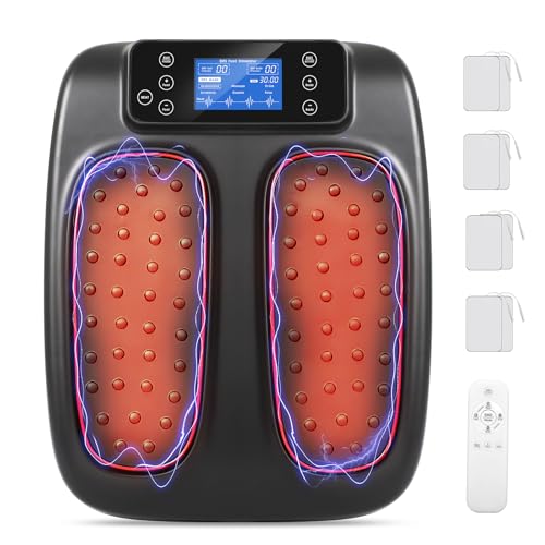 VnioLIfe EMS Fußmassagegerät Neuropathie, Durchblutungs-Stimulator Beine mit Fernbedienung Wärme & TENS Elektrischer Fußmassager für Rücken- & Muskelentspannung 6 Modi & 99 Intensitäten