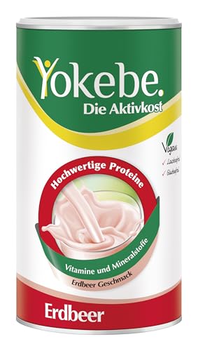 Yokebe - Die Aktivkost - Erdbeer - Mahlzeitersatz zur Gewichtsabnahme - glutenfrei, laktosefrei und vegetarisch - Diät-Drink mit Proteinen - 500 g = 12 Portionen
