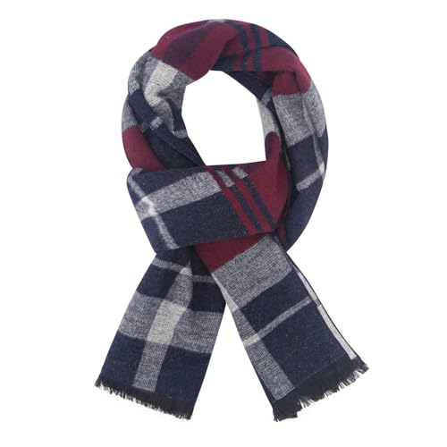 DiaryLook Herren Herbst Baumwolle kariert Schal-Winter Frühling Herbst Jungen Warm Lange Scarf mit Luxuriöse,Plaid-Burgundy