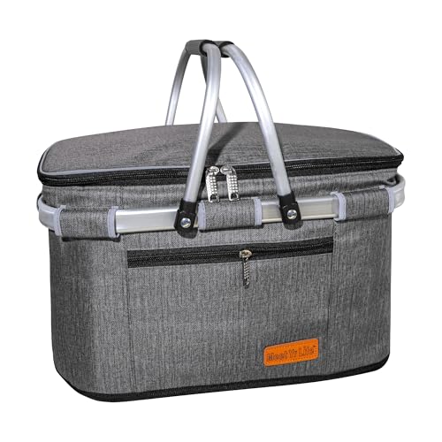 ABIUBIU Kühltasche Einkaufskorb Großer isolierter Kühlkorb Lunchtasche Bürowärmer Seitenstütze 2 Griffe Aufrechtes Aufstellen