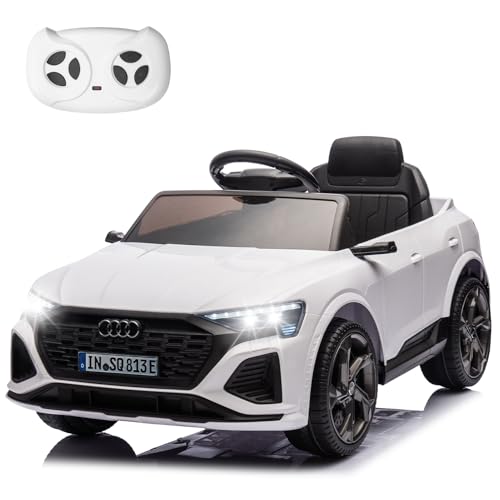 HAUSPROFI Elektro Kinderauto mit Bluetooth 12V Elektrofahrzeug Audi SQ8 E-tron Elektroauto mit Fernbedienung 2,4GHz, Sicherheitsgurt, Musik, Kinderfahrzeug für Kinder 3-6 Jahre, 3-5 km/h, Weiß
