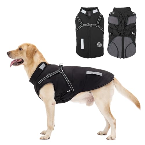 Hundemantel, Winter Hundejacke Wasserdicht Winddichte mit bauchschutz, Outdoor Hunde Wintermantel Hundeweste mit Fleece Gefütterte Reflektierend für Kleine Mittelere und Große Hunde