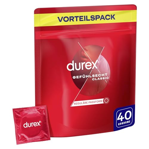 Durex Gefühlsecht Kondome, hauchzartes Kondom für intensives Empfinden, 40 Stück, aus Gummi