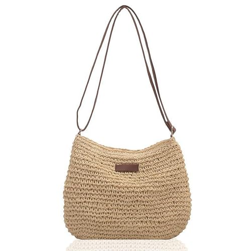 TAFACE 1 Stück Damen-Umhängetasche aus Stroh, Sommer-Strandtasche, modische Umhängetasche mit Reißverschluss und verstellbarem Riemen, Geeignet für Strandreisen, Urlaub, Dating (Beige)