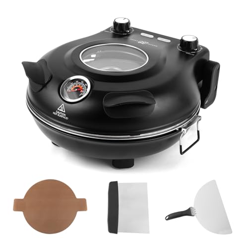 KLAIF Elektrischer Pizzaofen für die Arbeitsplatte mit 31 cm Keramikstein, zwei einstellbare Temperaturregler, inklusive 4 Pizzawerkzeugen, LMC-Schwarz