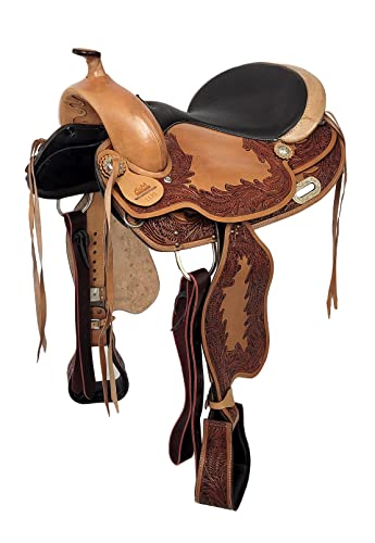 A&M Reitsport Baumloser Westernsattel Indiana aus Büffelleder mit Klettkissen, wechselbares Kopfeisen, Größe:17 Zoll