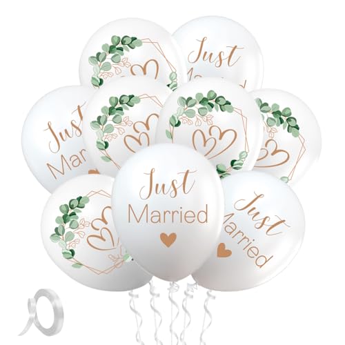 30 Stück Luftballons Hochzeit, 12 Zoll Ballons Hochzeit Deko, Just Married Ballon, Herzen Eukalyptus Hochzeitsballons Weiß für Just Married Deko Standesamt Deko Heiratsantrag, Verlobung