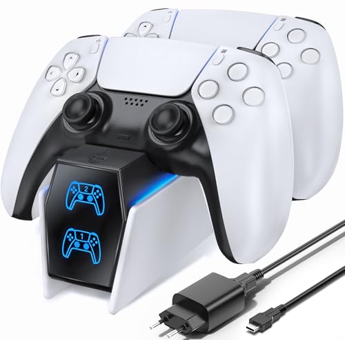 OIVO PS5 Controller Ladestation, PS5 Ladestation 2 Std Schnelllade mit EU-Netzteil für PlayStation 5 Ladestation, PS5 Ladestation Controller Zubehörsets für PlayStation 5 Wireless Controller, Weiß