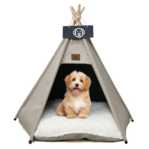 Vinnypet Tipi Zelt fur Katzen und Hunde Haustierzelte Häuser mit Plüschkissen Luxery Hundezelt Katzenzelt Abnehmbar und Waschbar Katzenhaus Haustierhäuser 60x60x70cm