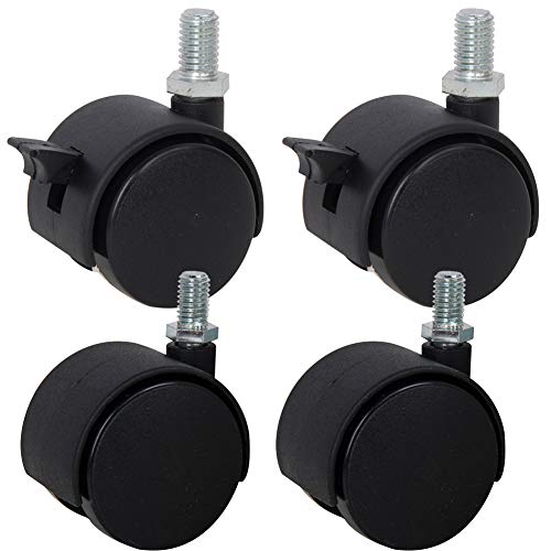 Möbelrollen Gewinde M10 1,6 '' 2 '' Schwerlastrollen Leise Nylon Lenkrollen mit Bremse schwenkrollen 120-160 kg leises Rollen zum Bürostuhl Babybett Wagen 4 Stück
