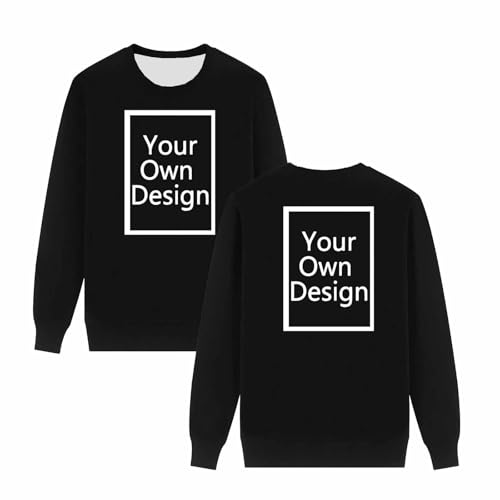 Generisch Personalisierte Sweatshirt Herren Oversize Pullover Selbst Gestalten Rundhals Langarmshirt Bedrucken Lassen Pulli Einfarbig Casual Wollpullover mit Aufdruck Foto Sweatpullover Schwarz L