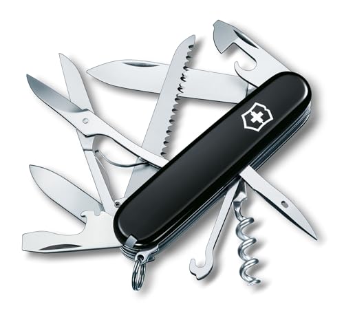 Victorinox Schweizer Taschenmesser Huntsman, Multitool, Swiss Army Knife mit 15 Funktionen, Klinge, Korkenzieher, Dosenöffner, Faltschachtel, Schwarz