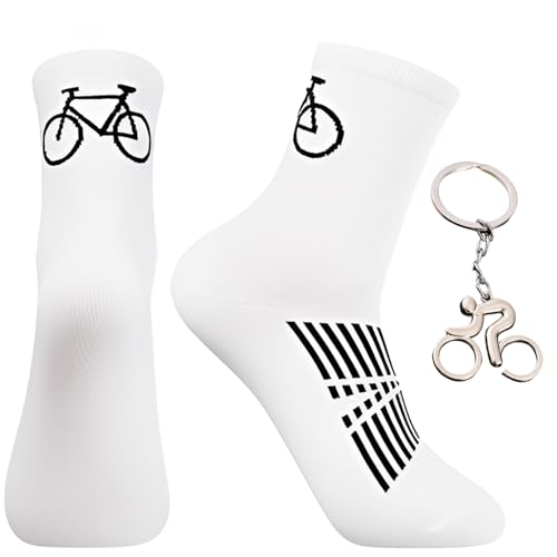 Scinzene Fahrrad Geschenk, 35-46 Fahrradsocken Herren, Rennrad Socken Mit Schlüsselanhänger, Rennrad Zubehör, Fahrrad Zubehör Für Radfahrer, Praktisches Geschenkset Mit 2 Teilen