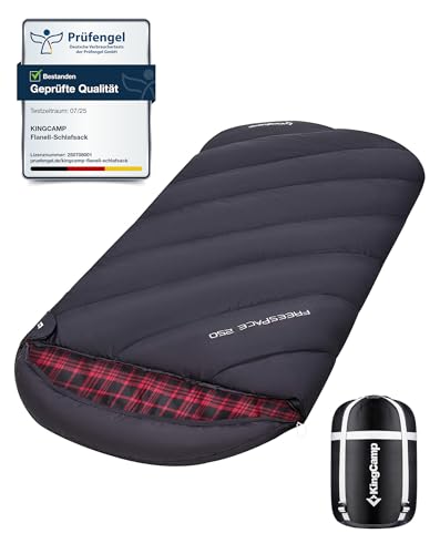 KingCamp Schlafsack 4 Jahreszeiten XXL Übergröße Baumwoll Flanell für Erwachsene Outdoor und Camping, Warm leicht,drinnen und draußen, (Schwarz)