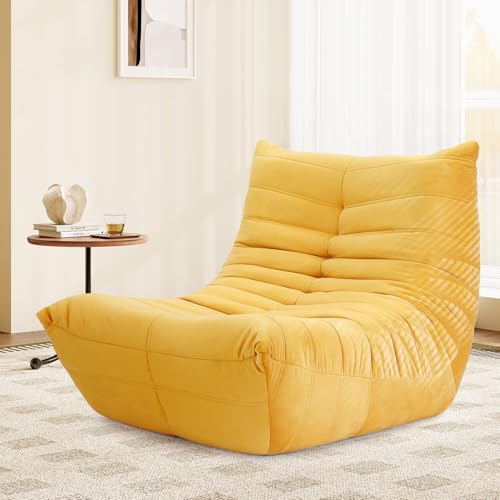 Lounge-Sofa mit Memory-Schaum für kleine Räume: Bodensofa Lazy Sofa aus Wildlederimitat, Cloud Couch für Schlafzimmer & Wohnzimmer, Gelb