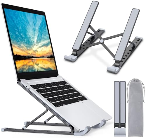 Babacom Laptop Ständer, 9-Stufe Aluminium Laptop Stand, Tragbar Höhenverstellbarer Belüfteter Notebook Ständer Kompatibel mit MacBook Pro Air, und andere 10-15,6 ” Laptops Tablet, Schwarz