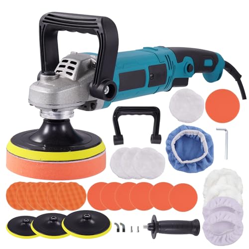 Bellanny Poliermaschine Schleifmaschine 1600W Auto Polierer - 6 Variable Geschwindigkeit, 220V, 500-3300 RPM, 1,8m Kabe, 2 Griffe, 125/178mm Polierpad, Professionell Polieren Set für Auto Boot Möbeln