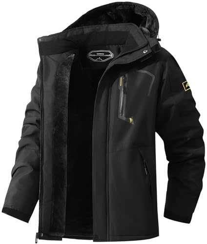 MAOYSSEN Herren Skijacke Winterjacke wasserdicht Mantel winddicht Baumwolle Fleece gefüttert Jacke Multifunktionstaschen
