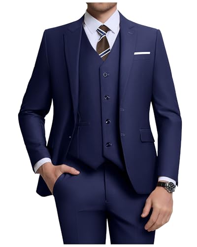 ZKHOECR Herren-Anzug-Set, 3-teilig, schmale Passform, Blazer mit Zwei Knöpfen, einfarbig, Jacke, Weste, Hose, Hochzeit, Business-Anzug, Marineblau, 4XL
