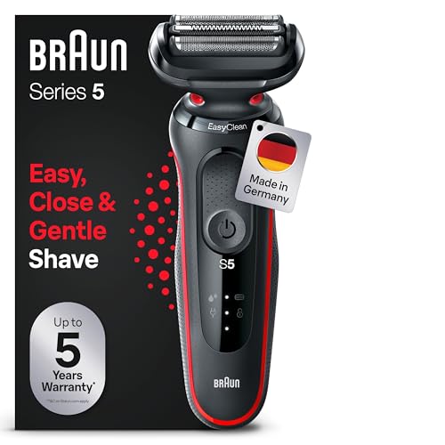 Braun Series 5 Rasierer für Herren, Elektrorasierer, EasyClean, Wet und Dry, wiederaufladbar und kabellos, 51-R1000s, Rot