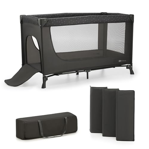 Kinderkraft Kinderreisebett Joy Light, Babybetten, Kinderbett, Reisebett, Praktisch, Modernes Design, Kleine Abmessungen nach Zusammenklappe, Tasche, Grau