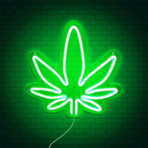 Mad Monkey Weed Neon Lampe – LED Wandlampe im Weed-Blatt Design, Grüne Neon Deko Lampe für Wohnzimmer, Party & Chill, Stylische High Life Beleuchtung für Zuhause