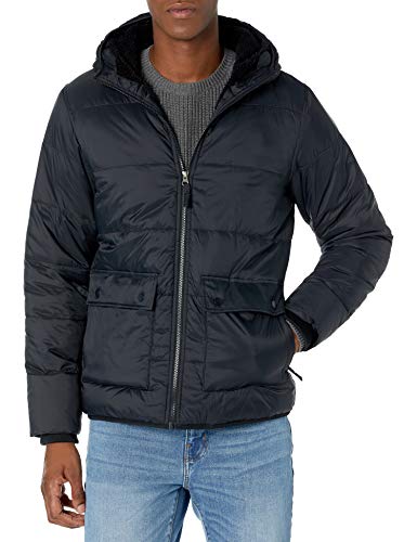 Amazon Essentials Herren Langärmelige, Wasserabweisende Pufferjacke mit Sherpa-Futter, Schwarz, S