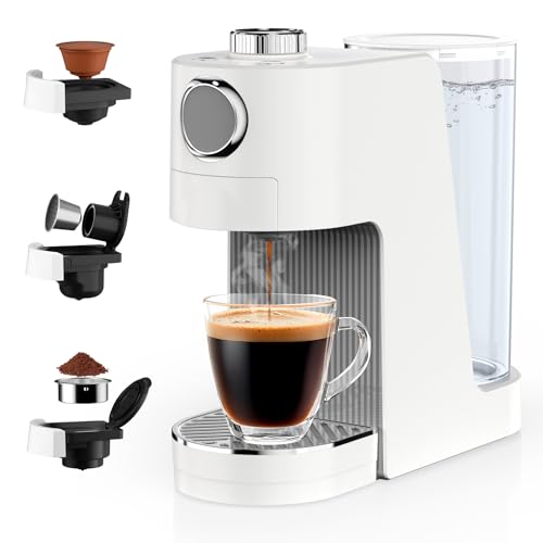 Bostar 3 in 1 Kapselmaschine Kaffeemaschine, 20 Bar 7 Einstellbare Stufen Wassermenge&Temperatur für Espressomaschine, 1400 ml Abnehmbarer Tank Automatische Abschaltung (Weiß)
