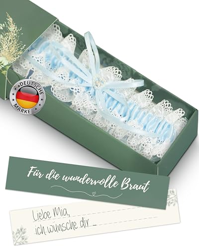 HOCHZEITSHELD Blaues Strumpfband Hochzeit inkl. personalisierbarer Karte als liebevolles Braut Geschenk - Hochwertiges Hochzeit-Strumpfband blau als Hochzeitsgeschenk, Hochzeitsdeko, Wedding, Bride