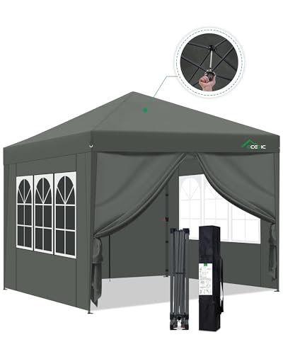 Acepic One-Touch Pop-Up-Pavillon 3 x 3 Wasserdicht Stabil Winterfest mit Seitenteile, Faltpavillon mit Verdickten Röhren,fur Garten, Party, Camping,Stahlrahmen, mit 4 Seitenteilen(Grau, 3 x 3 m)