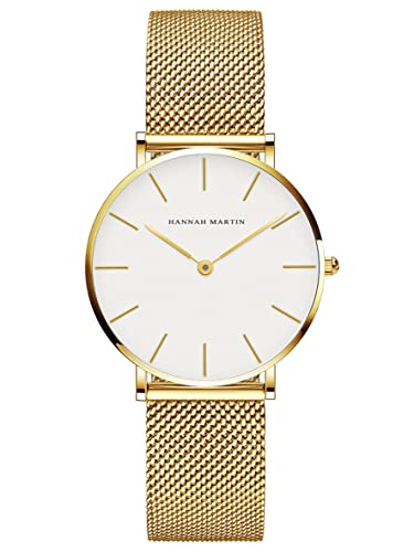HANNAH MARTIN Damen Uhren Analog Quarz Edelstahl Wasserdicht Mesh Ultradünne