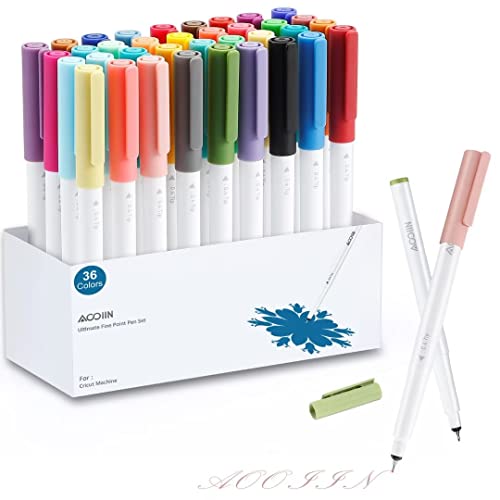 AOOIIN Stifte für Cricut Maker 4/Maker 3/Maker/Explore 4/Explore 3/Air 2, Ultimate feine Spitze Stiften 36 Stück 0,4 Tip Spitze Markierungsstifte Set Schreibstift Fine Point Pen für Cricut Machine