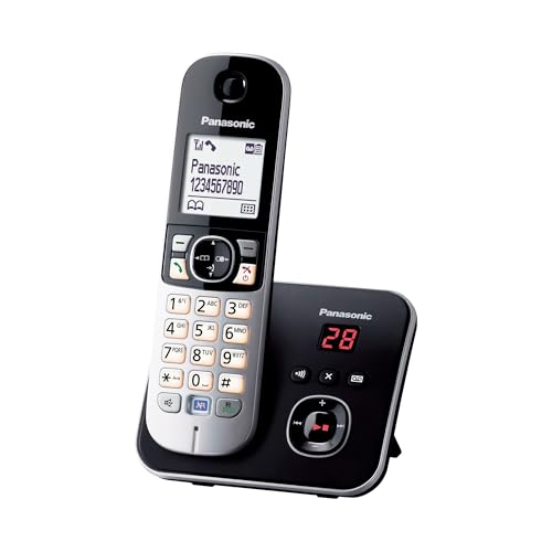 Panasonic KX-TG6821GB DECT Schnurlostelefon mit Anrufbeantworter (strahlungsarm, Eco-Modus, GAP Telefon, Festnetz, Anrufsperre) schwarz