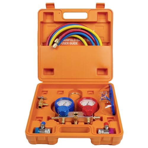 BACOENG Klimaanlage Auto Befüllen Set, R134a Kältemittel Nachfüllset mit 150cm Schlauchset Schnellkupplung, Manifold Gauge Set Geeignet für Kältemittel R134A R410A R407C